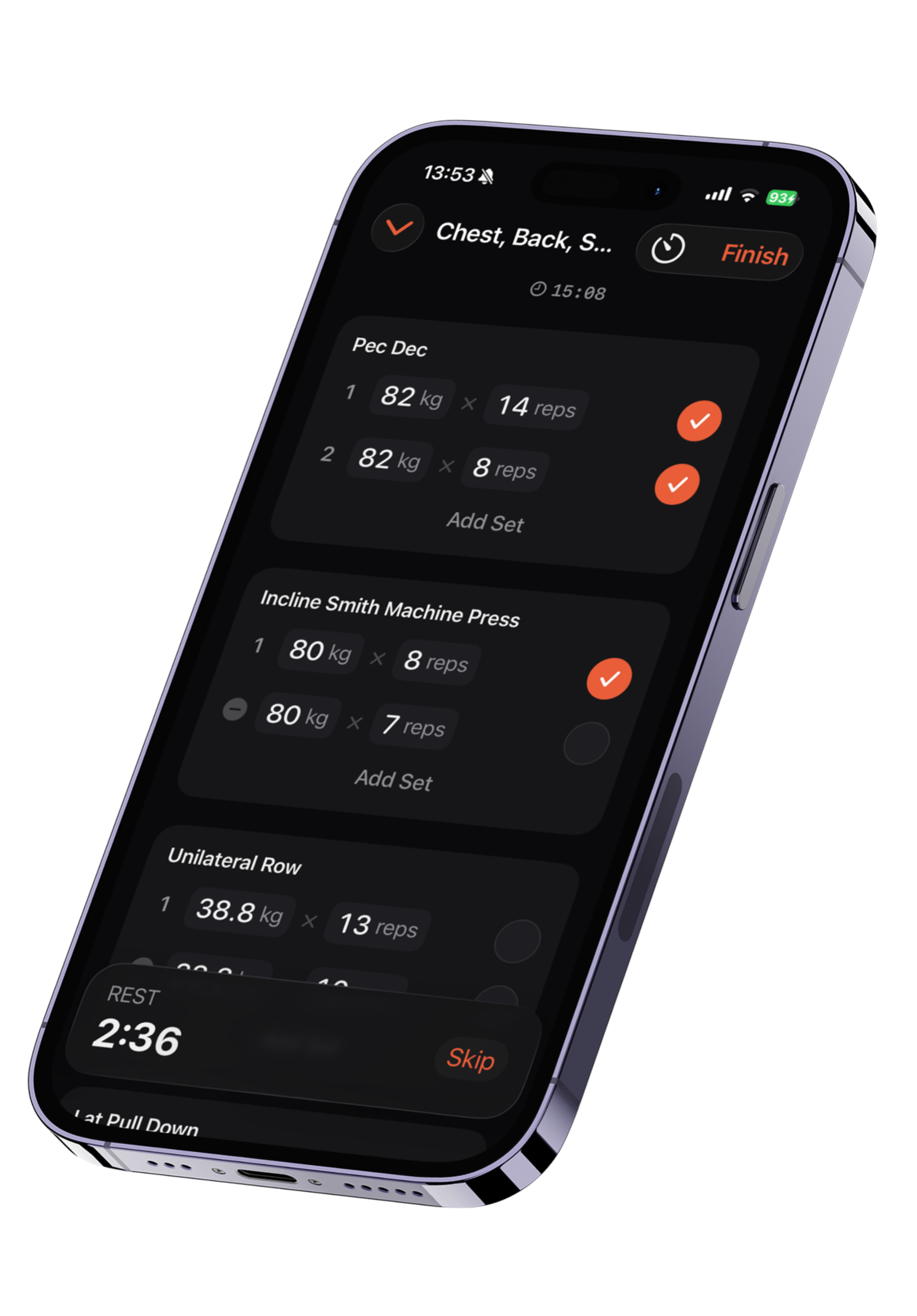 Splitt app live workout tracking view