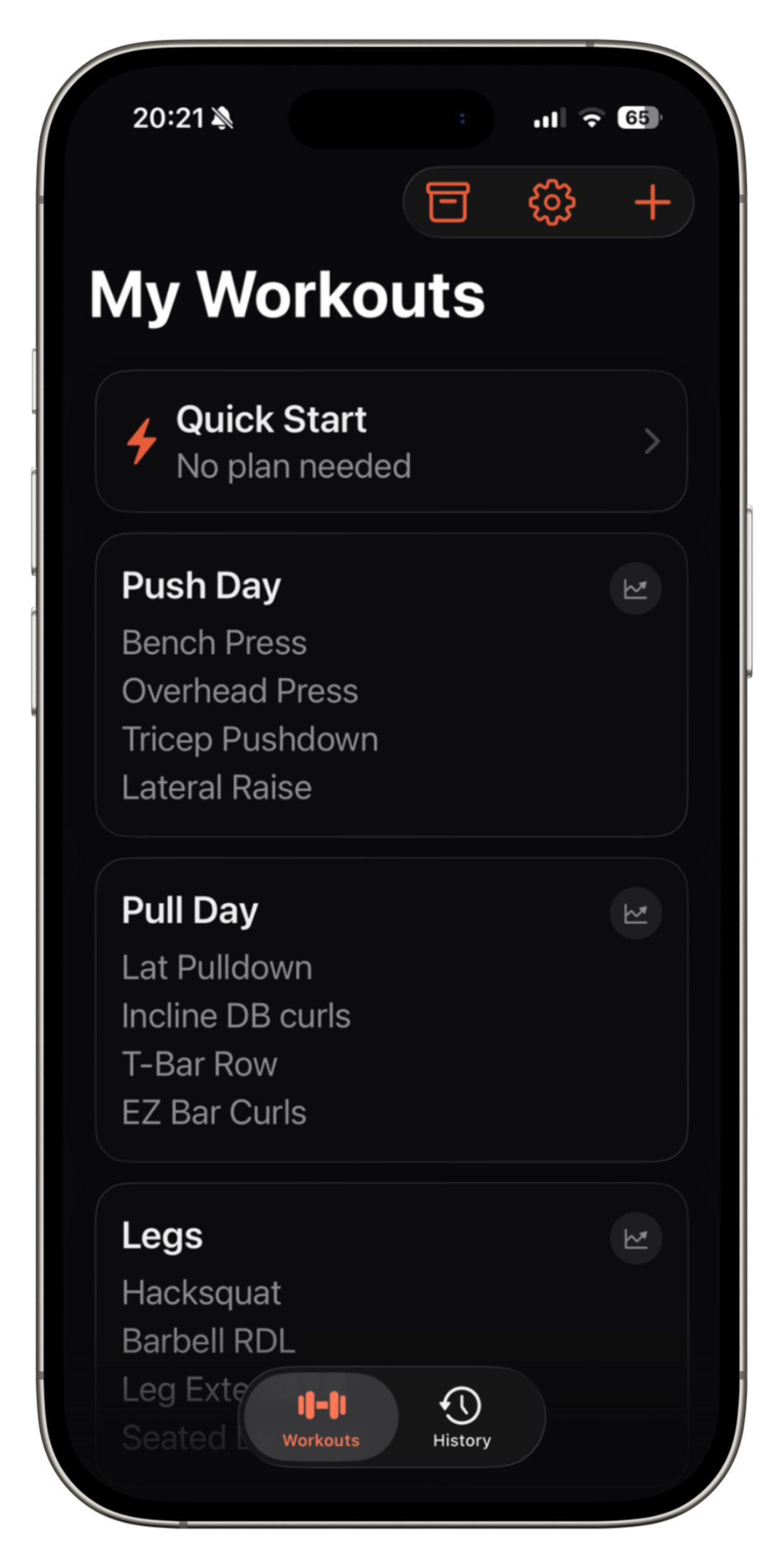 Splitt app workout routines view